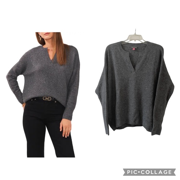 Vince Camuto Heather Gray V-Neck Long Sleeve Women's Size Medium Sweater NWT! - Picture 1 of 16